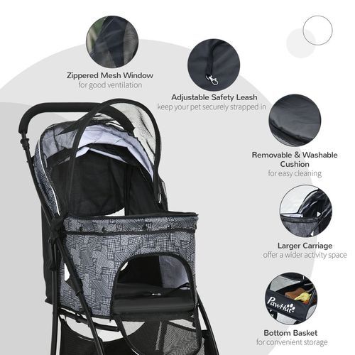 PawHut Foldable Dog Stroller w/ Large Carriage, Universal Wheels, Brakes - Grey *SHIPS WITHIN UK ONLY*