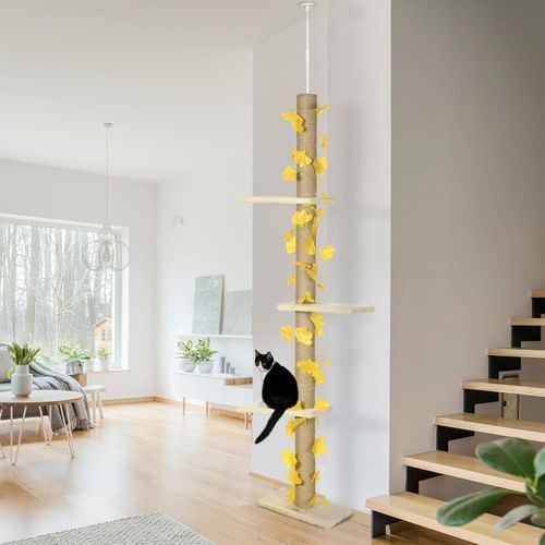 242cm Adjustable Floor-To-Ceiling Cat Tree w/ Anti-Slip Kit - Yellow *SHIPS WITHIN UK ONLY*