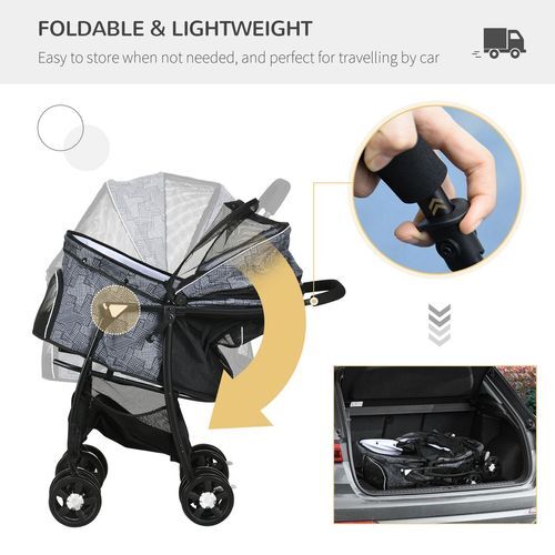 PawHut Foldable Dog Stroller w/ Large Carriage, Universal Wheels, Brakes - Grey *SHIPS WITHIN UK ONLY*