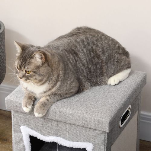 PawHut 2 in 1 Cat Bed Ottoman w/ Removable Cushion, Handles, Scratching Pad *SHIPS WITHIN UK ONLY*