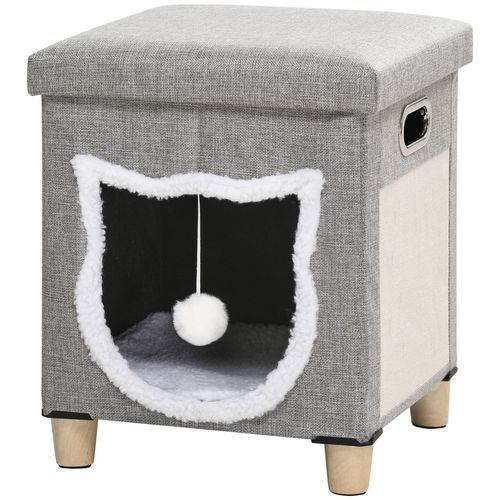 PawHut 2 in 1 Cat Bed Ottoman w/ Removable Cushion, Handles, Scratching Pad *SHIPS WITHIN UK ONLY*