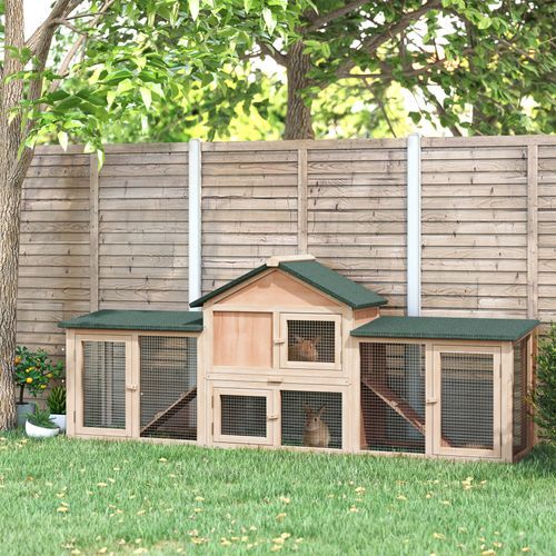 Wooden Rabbit Hutch Bunny Cage Guinea Pig House w/ Slide-out Tray Outdoor Run *SHIPS WITHIN UK ONLY*