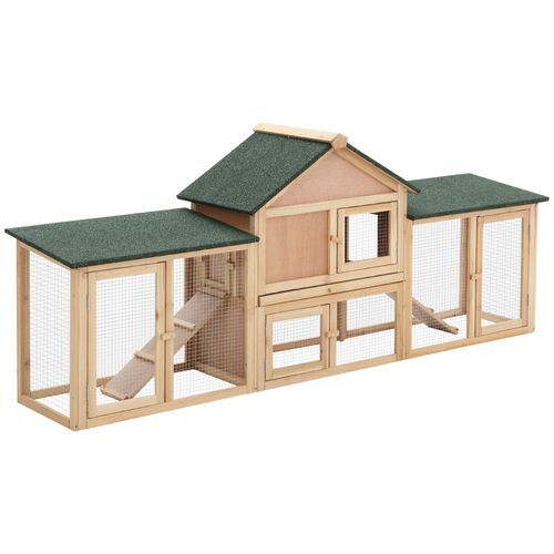 Wooden Rabbit Hutch Bunny Cage Guinea Pig House w/ Slide-out Tray Outdoor Run *SHIPS WITHIN UK ONLY*