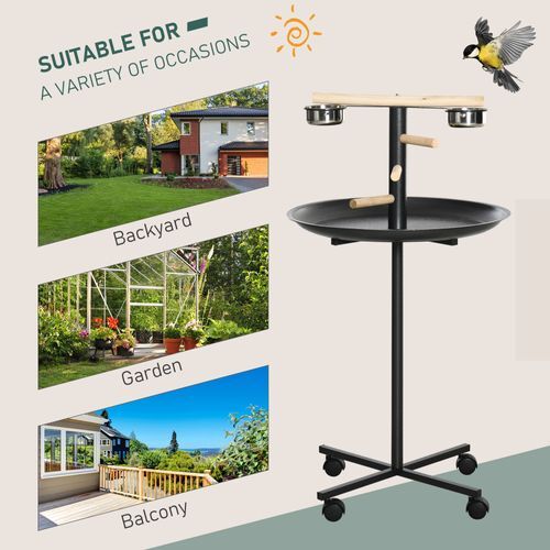 Bird Play Stand Portable Feeder Station w/ Wooden Perches, Stainless Steel Bowls *SHIPS WITHIN UK ONLY*