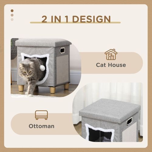 PawHut 2 in 1 Cat Bed Ottoman w/ Removable Cushion, Handles, Scratching Pad *SHIPS WITHIN UK ONLY*