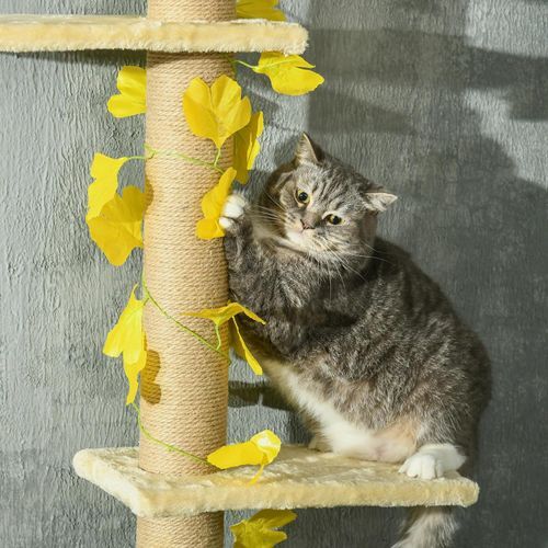 242cm Adjustable Floor-To-Ceiling Cat Tree w/ Anti-Slip Kit - Yellow *SHIPS WITHIN UK ONLY*