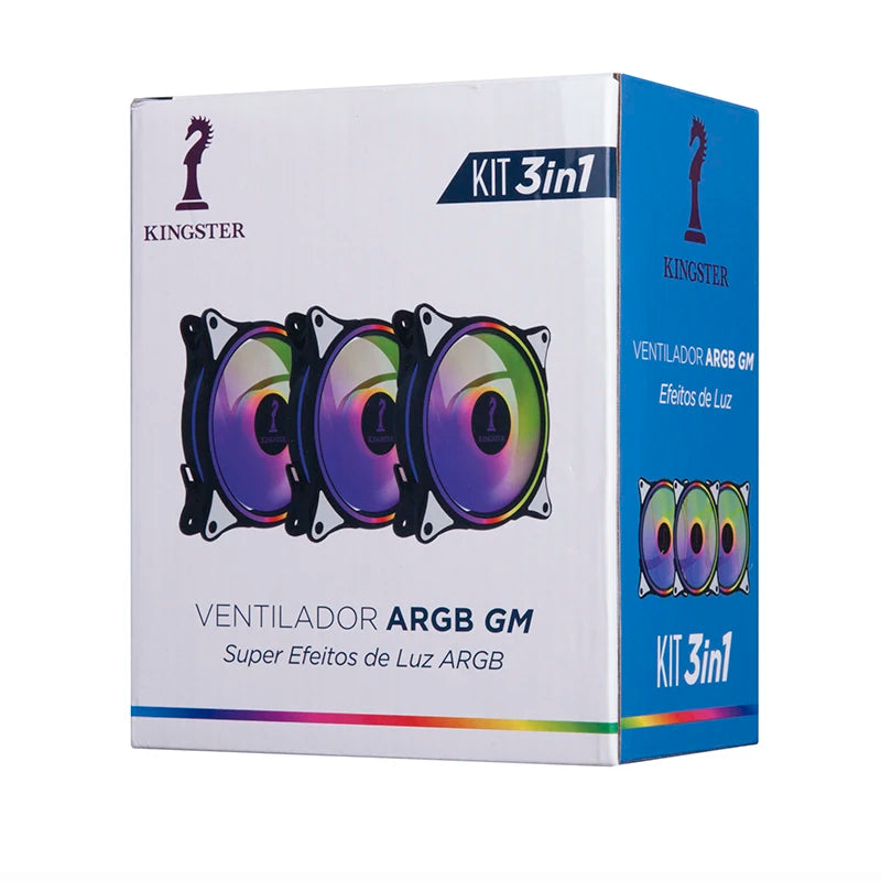 KINGSTER Kit 3 colorido 120 mm RGB PC gabinete ventilador cooler cooler Led RGB