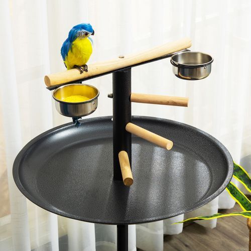 Bird Play Stand Portable Feeder Station w/ Wooden Perches, Stainless Steel Bowls *SHIPS WITHIN UK ONLY*