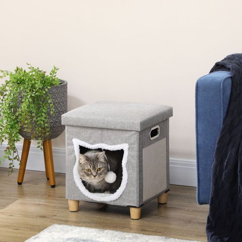 PawHut 2 in 1 Cat Bed Ottoman w/ Removable Cushion, Handles, Scratching Pad *SHIPS WITHIN UK ONLY*