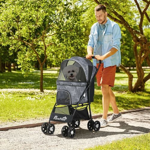 PawHut Foldable Dog Stroller w/ Large Carriage, Universal Wheels, Brakes - Grey *SHIPS WITHIN UK ONLY*