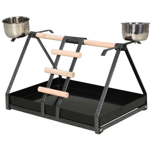 Portable Bird Stand Resting Stainless Steel Base Perch Ladder Bowls *SHIPS WITHIN UK ONLY*