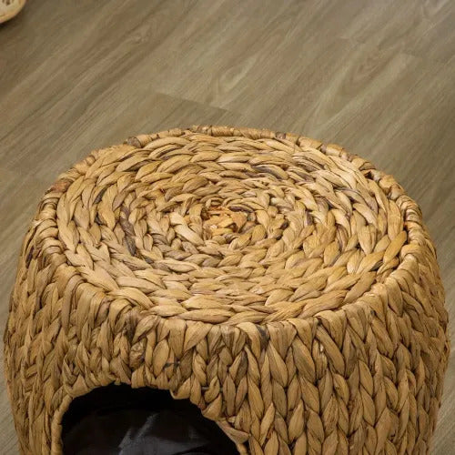 Rattan Cat House Stool, Wicker Kitten Bed for Outdoors and Indoors w/ Cushion *SHIPS WITHIN UK ONLY*