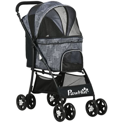 PawHut Foldable Dog Stroller w/ Large Carriage, Universal Wheels, Brakes - Grey *SHIPS WITHIN UK ONLY*