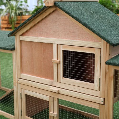 Wooden Rabbit Hutch Bunny Cage Guinea Pig House w/ Slide-out Tray Outdoor Run *SHIPS WITHIN UK ONLY*