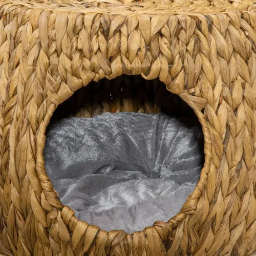 Rattan Cat House Stool, Wicker Kitten Bed for Outdoors and Indoors w/ Cushion *SHIPS WITHIN UK ONLY*